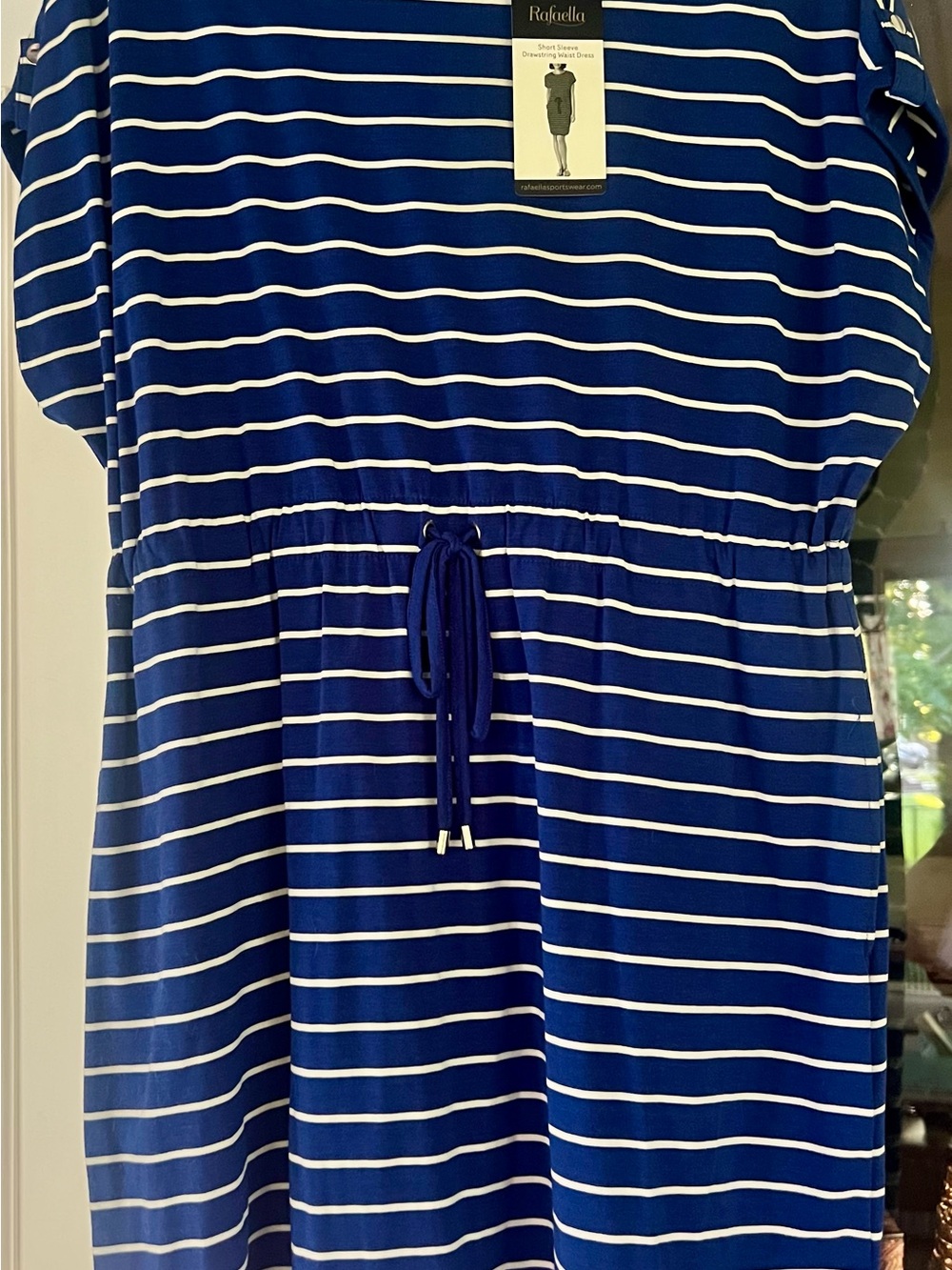 Rafaella Navy and White Striped Drawstring Midi Dress
